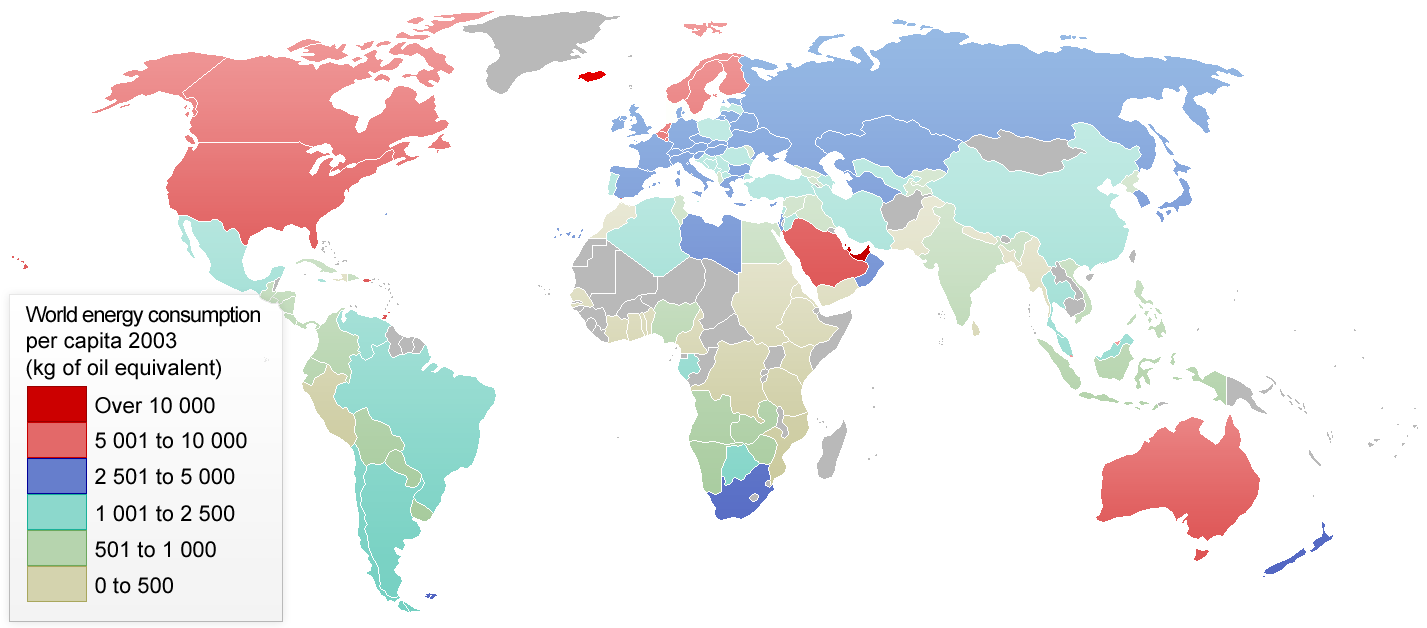 Världens energikonsumption per capita (2003)