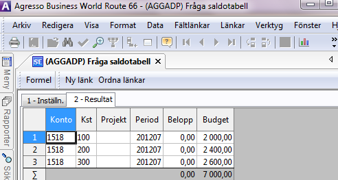4.7 Uppföljning av budget Uppföljning mot budget kan ske i frågebilder (t.ex. Fråga saldotabell) och i rapporter (t.ex. Saldodata per begrepp, GL19).