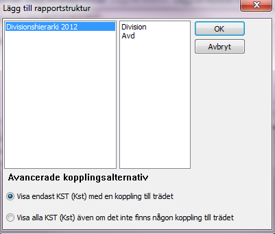 Placera markören i tabellfältet och välj Lägg till rapportstruktur antingen genom att högerklicka med musen eller genom Verktyg/Lägg till rapportstruktur.