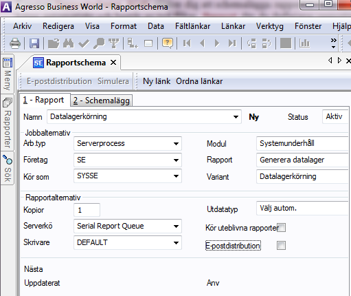 6.3 Rapportschema Fråga rapportschema AG48 och fönstret Rapportschema AG49 finns i menyn Systemadministration under menypunkten Systemunderhåll/Rapporter.