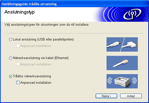 Trådlös installation för Windows 4 CD-skivans huvudmeny öppnas. Klicka på Installera programsviten MFL-Pro. 8 Om det här fönstret inte öppnas, går du till Utforskaren och kör setup.