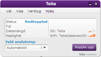 Om du valt att skapa ett konto för att kunna ansluta till internet i en Telia Surfzon (wlan via Homerun) visas detta fönster. Fyll i Användarnamn och Lösenord för Homerun. Klicka sedan på nästa.