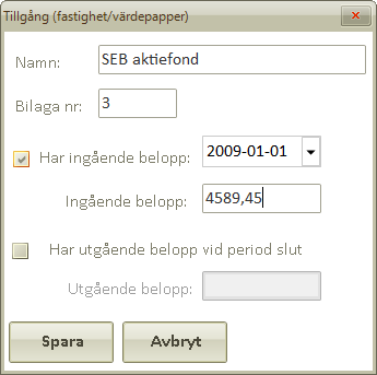 Fastigheter och värdepapper Klicka i menyn på Fastigheter/Värdepapper Till höger listas nu alla fastigheter/värdepapper du registrerat för aktuell huvudman.