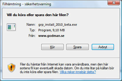 Installation av Godman redovisning Installationen av Godman Redovisning görs från och med version 2009.5 via ett fristående installationsprogram.