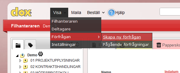 3.4. Skapa ett anbud, förfrågan Skapa ett anbud genom att samla alla handlingar som ska finnas med som underlag och bjud in anbudsgivare, enkelt - direkt i Doxcentral.