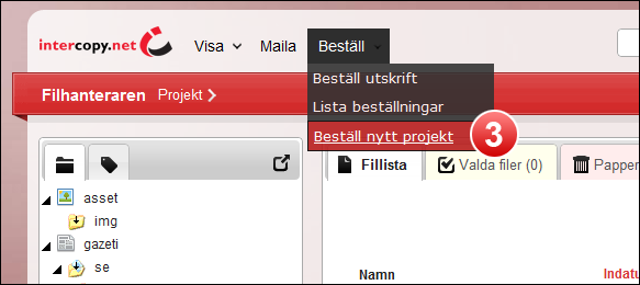 .4. Skapa nytt projekt Du kan enkelt skapa nya projekt i Doxcentral.. Klicka på Beställ projekt i menyn.