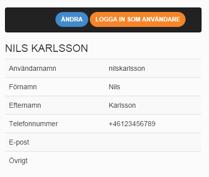 9 Om man önskar få mer info om användare så klickar man på namnet, då är det möjligt att radera användaren, gå in på användarens kalender eller redigera användarens uppgifter.