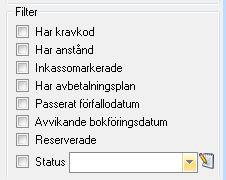 FRÅGOR/FILTER Fakturafrågor utgör ett antal förutbestämda urval som man kan göra ur reskontran mot databasen och som man har nytta av i sitt löpande arbete.