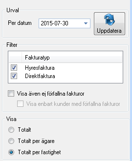Så här kan en reskontrajournal se ut. URVAL/FILTER I ÅLDERSFÖRDELAD SALDOLISTA I steg ett väljer du ur ett standardurval av ägare/fastigheter/värdenycklar.