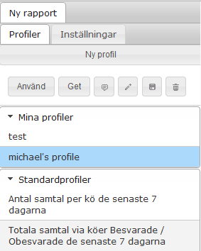 2.6.1.1 Skapa en statistikrapport med hjälp av en profil För att använda en profil för att ta fram statistik gör man på följande sätt: 1.