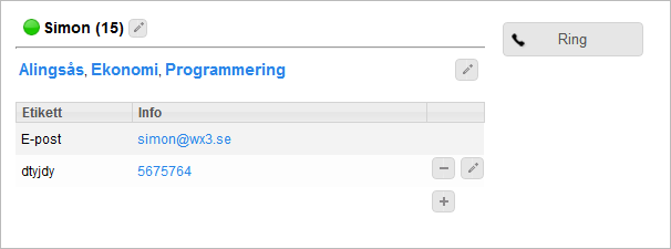 3.13.2 Ändra metadata/taggar på kontakt För att ändra en befintlig tagg så trycker man på knappen Ändra metadata taggen.