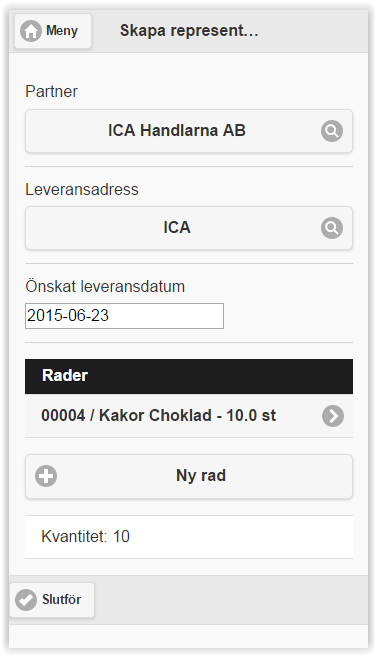 Senast Uppdaterad: 15-06-09 Exder Mobile Sida 17 av 37 Vi ser nu att raden har lagts till. Ni kan nu lägga till fler rader eller ändra/ta bort befintliga rader genom att klicka på dem.