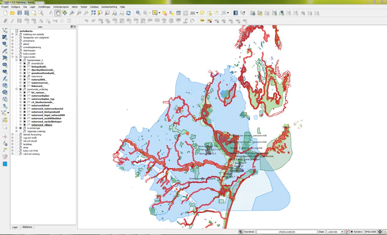 Layout och innehåll i QGIS Desktop Exempel på en vy av ikarta för en