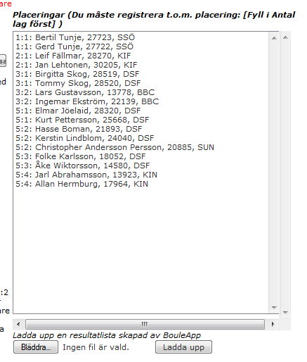 I SBF Online så klickar man sedan på Ladda upp och resultatlistan fylls i.