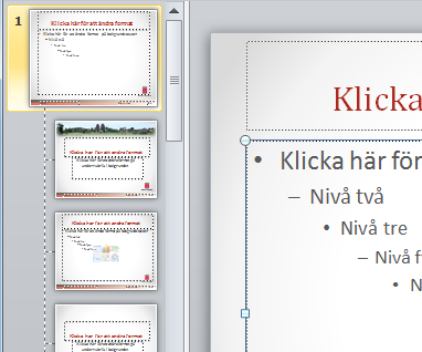 Skapa mallar och teman - Bildbakgrund Skapa mallar och teman I PowerPoint är en mall en presentation där bakgrund, layouter, färger och text har utformats så att presentationen får ett visst utseende.