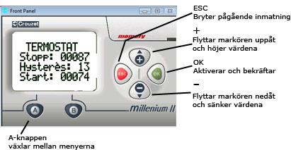 Display och menysystem i styrboxen På displayen som finns på brännarens styrbox visas aktuell status på brännarens drift. Man kan dessutom se vad brännaren gör och vilken status som den står i.