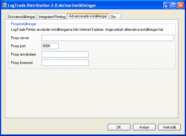 8 av 9 Avancerade inställningar Under Avancerade inställningar kan man ställa in Proxy inställningar.