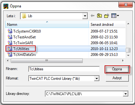 4.1 Lägg till bibliotek i PLC Control Börja med att addera biblioteket i TwinCAT - PLC Control. Skapa ett nytt projekt gå in i menyn File New. Välj flik Resources.