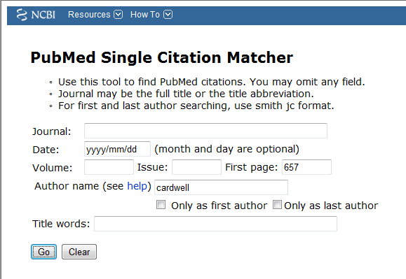 För att hitta artikeln ovan är Single Citation Matcher på PubMeds förstasida en bra sökväg.