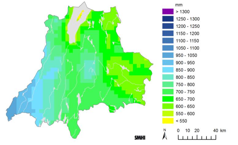 Ökning av årsmedelnederbörd 1961-1990 Differens 2021-2050