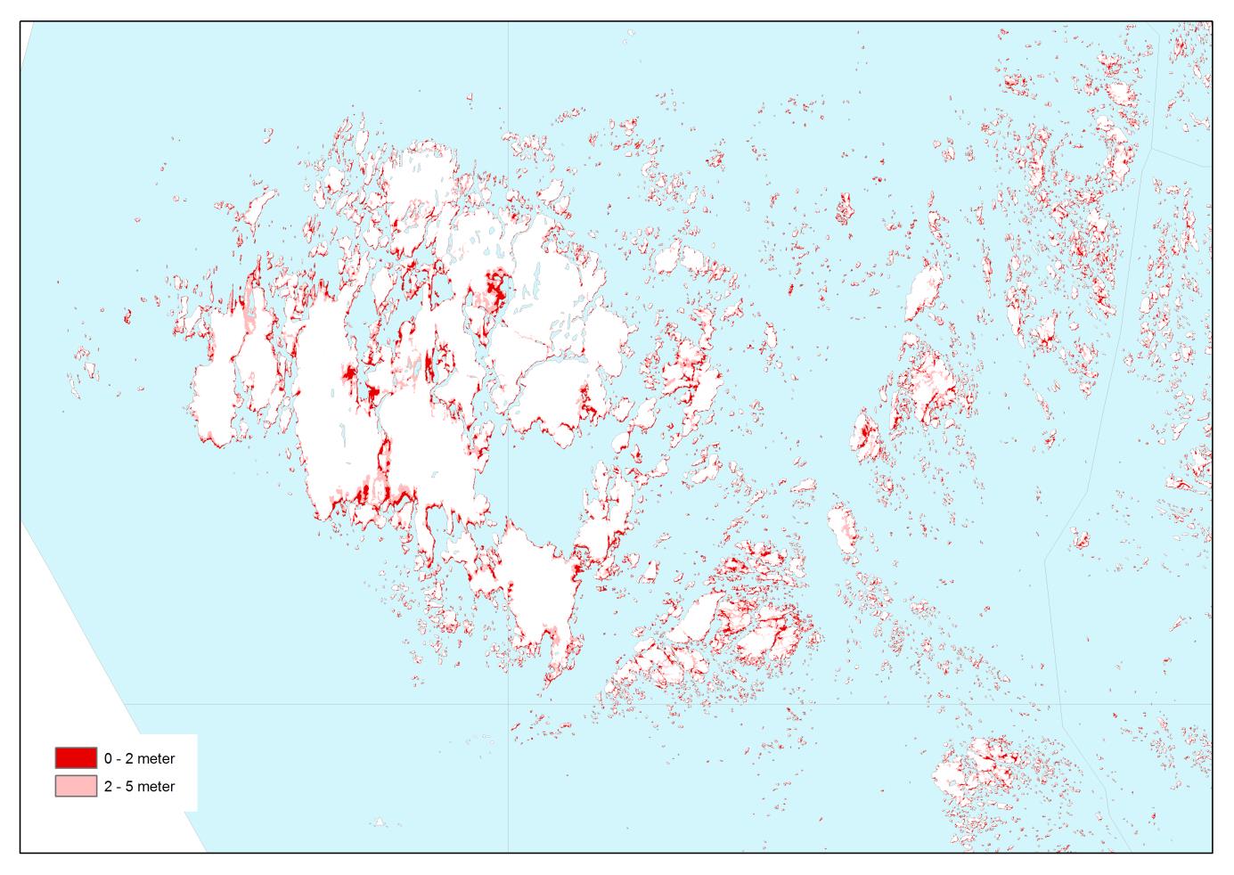 Kartbilder över låglänt a områden på Åland Nedan visas kartbilder över låglänta områden på Åland.
