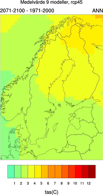 Beräknad förändring av årsmedeltemperaturen (