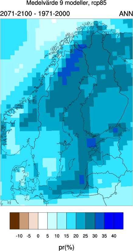 Beräknad förändring av årsnederbörden (%)