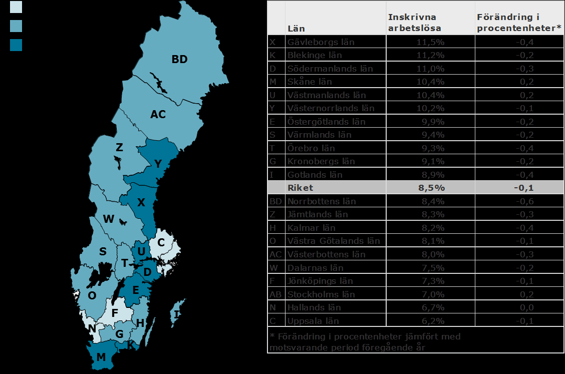 Inskrivna arbetslösa i oktober 2013 som andel