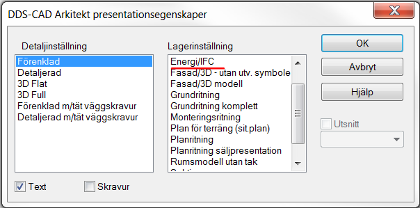 lagerinställning för IFC och Energi export - Alla knappar på verktygsseten är uppdaterade