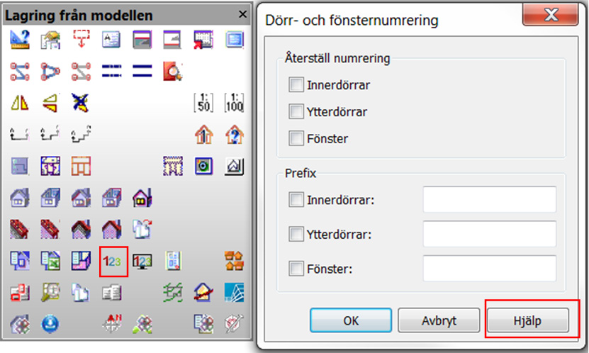 Läs mer om Dörr- och fönsternumrering via hjälpknappen i visad dialog nedanför.