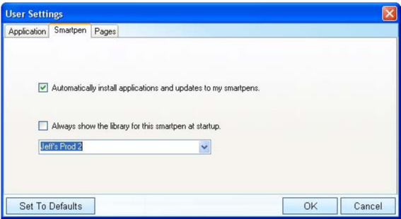 Anpassa användarinställningar Smartpen inställningar Klicka på fliken Smartpen för att ange inställningar för din smartpen.