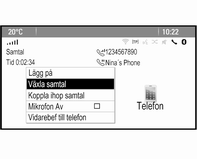 72 Telefon För att växla mellan samtalen väljer du menyalternativet Växla samtal. Konferenssamtal Välj skärmknappen Koppla ihop samtal för att aktivera båda samtalen samtidigt.