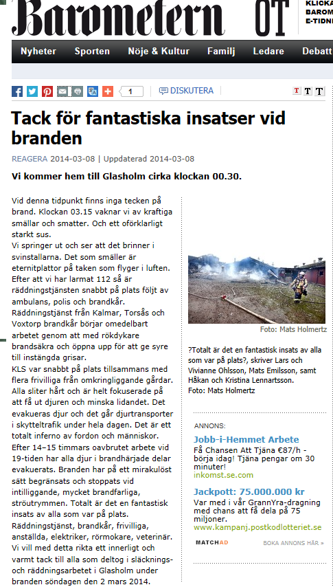 Sändlista Personalen på Kalmar Brandkår Regionsansvarig för olycksundersökningar, MSB