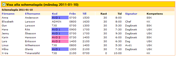 behovslinje. Vilket som visas beror på om aktiviteten är skapad som att ingå i bemanningen eller inte. Grafen visar alltid ett dygn i taget.