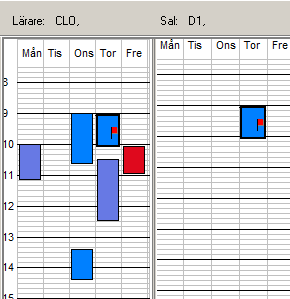 Lapplåda I denna ruta visas skapade lektioner för urvalet som ännu inte är placerade på schemat. Hjälpschema För varje urval finns två hjälpscheman.