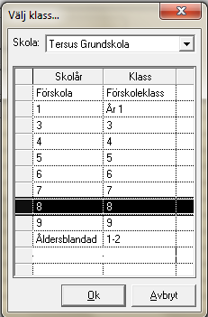 Sök fram eleven via personnummer eller namn, markera eleven i resultatfönstret och tryck OK.