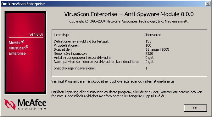 Kontrollera installationen Här får du veta hur du kontrollerar installationen av modulen i VirusScan Enterprise och epolicy Orchestrator.