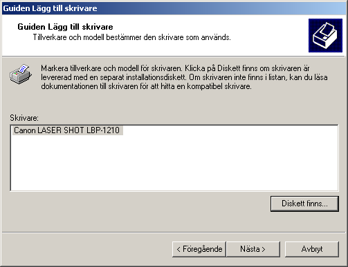 7. Dialogrutan Installera från disk öppnas. Klicka på Bläddra och markera katalogen som innehåller CAPT, eller skriv in sökvägen dit. Klicka sedan på OK. Om du t.ex.