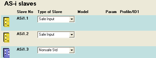 Spara Genom att klicka på Save skrivs slavprofilerna (slavtyperna) in i tabellen som är en del av PLC programmet Observera att det endast är i master mode som hela profilen läses och skrivs in i