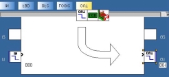 Välj TOR (digital utgång) ikonen genom klicka och dra ikonen till Q1 cellen i det övre högra hörnet av kopplingsschemat. Släpp sedan musknappen: utgång Q1 är nu på plats.