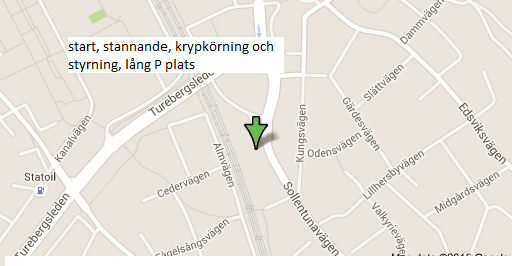 Att starta mjukt från vägkanten efter att ha kontrollerat bakomvarande trafik och stanna utan att hindra annan trafik och utan att skada bilen genom att se avståndet till trottoaren eller andra