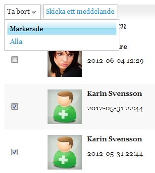 Sida 28/44 Bild 31 Skicka meddelande via Meddelanden. 8.6 Ta bort meddelanden 1. Bocka i rutan framför ett meddelande/ flera meddelanden och välj Ta bort och Markerade. 2. Vill du ta bort alla meddelanden på en gång väljer du Ta bort och Alla.