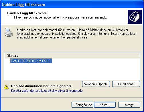 SKRIVA UT FRÅN WINDOWS 44 8 Windows 2000/XP/Server 2003: Klicka på Slutför för att stänga dialogrutan Guiden Lägg till Standard TCP/IP-skrivarport.