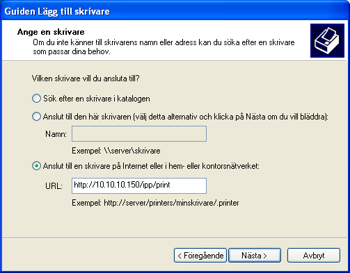 SKRIVA UT FRÅN WINDOWS 54 SÅ HÄR STÄLLER DU IN IPP-UTSKRIFT I WINDOWS 1 Windows 2000: Klicka på Start, välj Inställningar och därefter Skrivare. Windows XP: Klicka på Start och välj Skrivare och fax.