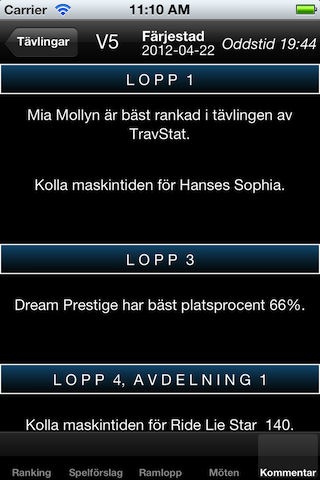 16 7 TravStat Iphone Kommentarer För den valda tävlingen visas här några