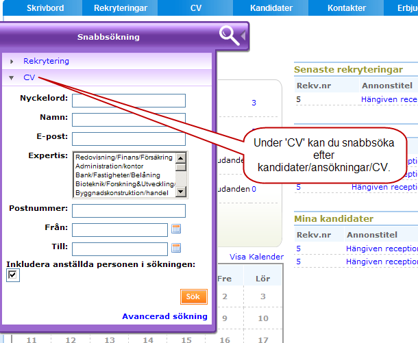 Snabbsökning av CV eller