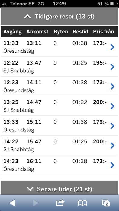 11. Denna sida visar resultatet som framkommit av den information ni angivit kring er önskade resa.