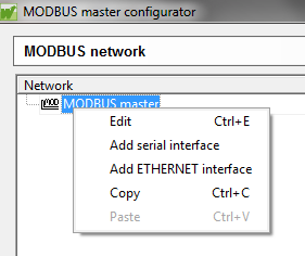 Välj Ethernet eller seriellt Högerklicka på Modbus Master och välj