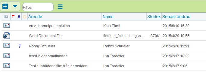 Eller i kolumnform som här: För att använda kolumn varianten måste konferens/communityansvarig gå in i behållarens Behörigheter och kryssa för Använd vy från server och därefter uppdatera sidan