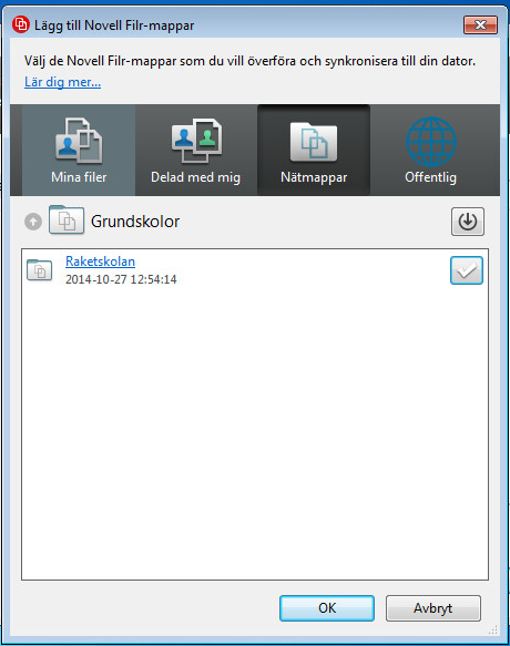 mappen. Tryck sedan på knappen OK. Tryck här för att synkronisera vald mapp.